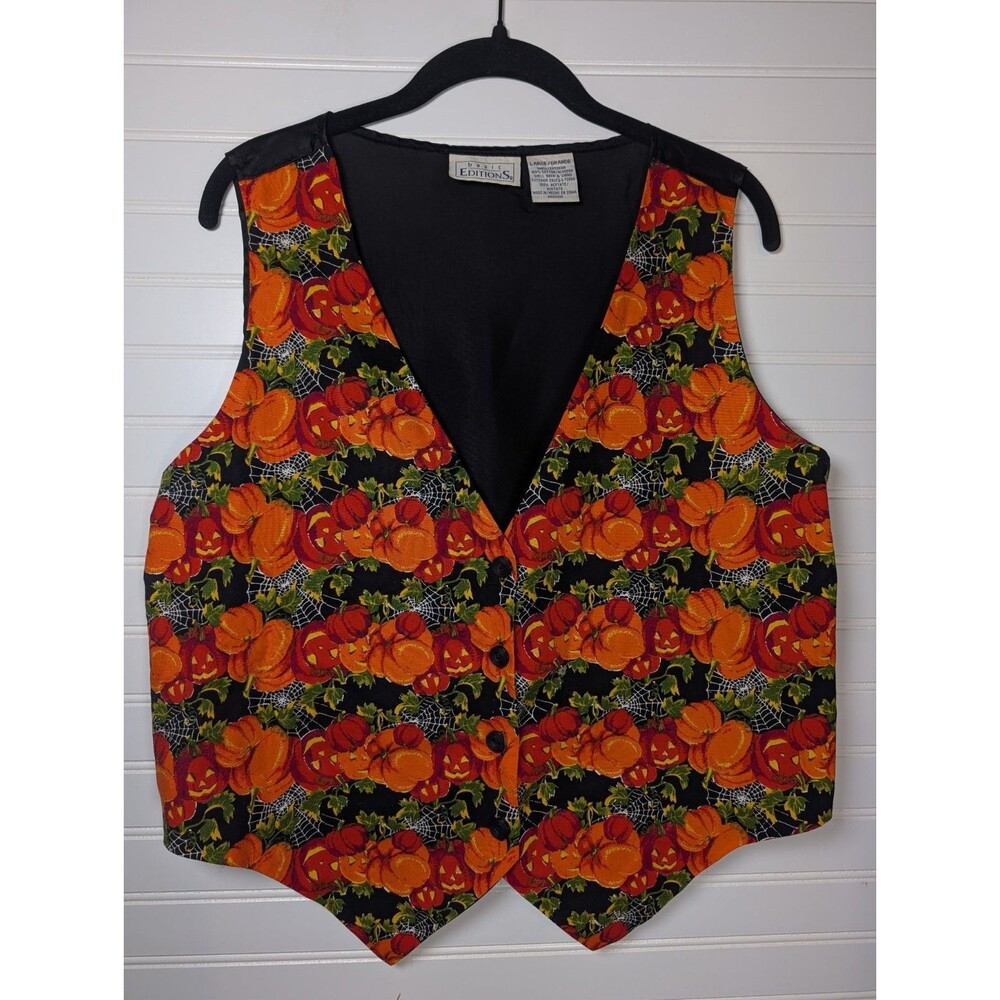 Basic Edition Y2K Vest Womens L Orange Pumpkin Halloween Fall Cottage Teacher
